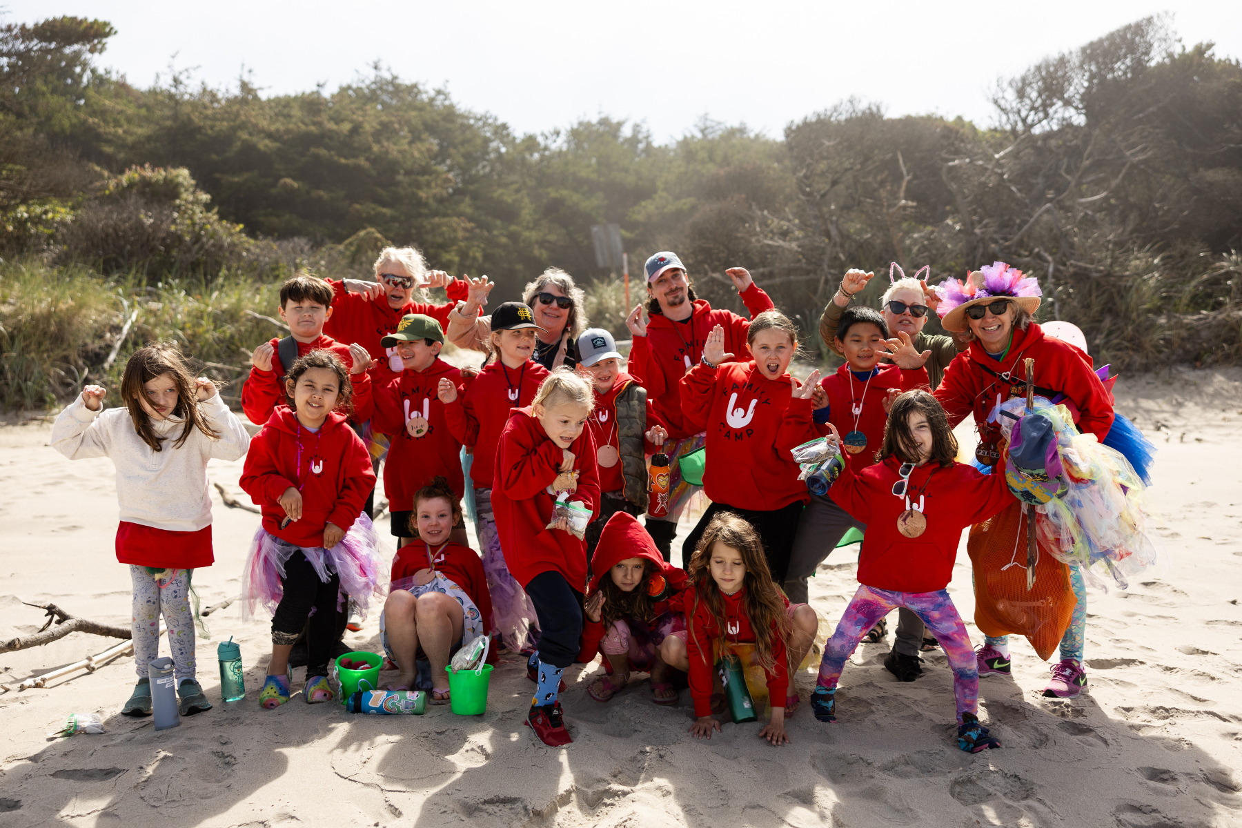 Campers and volunteers on the beach 